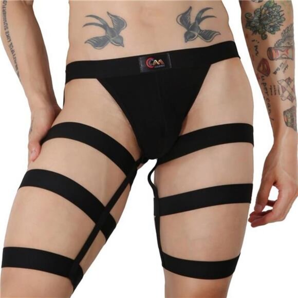 Men's Black Jockstrap Leggings Big Pouch Lingerie Medium - Picture 1 of 5